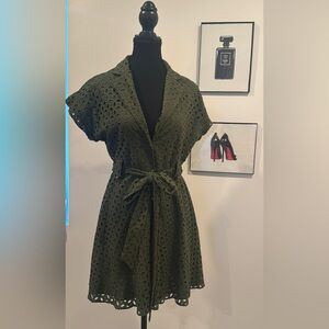 ZARA Embroidered Eyelet Shirt Dress – Green – Size S